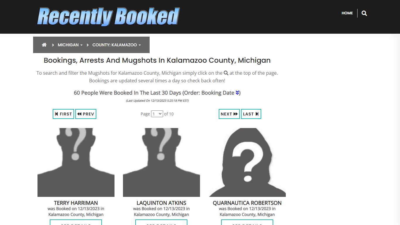 Bookings, Arrests and Mugshots in Kalamazoo County, Michigan
